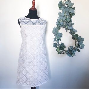 adrianna papell | white and cream stitched dress